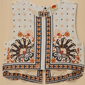 FARM Rio Floral Embroidered Crop Top - Cream, Black, Orange